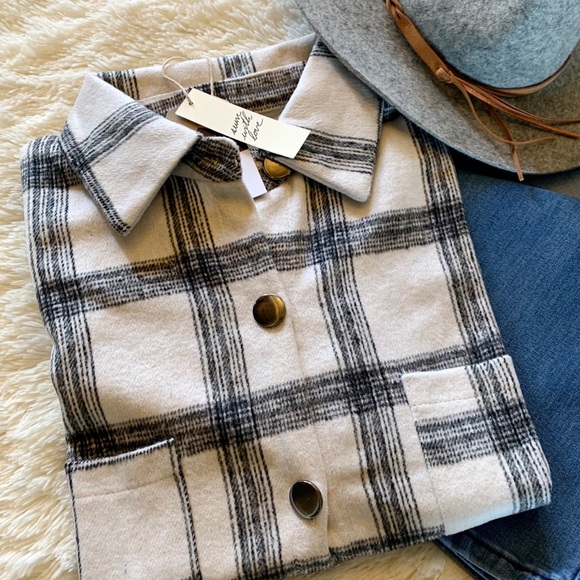 New Plaid Stripe Oversized Flannel Shirt Jacket - Picture 5 of 6